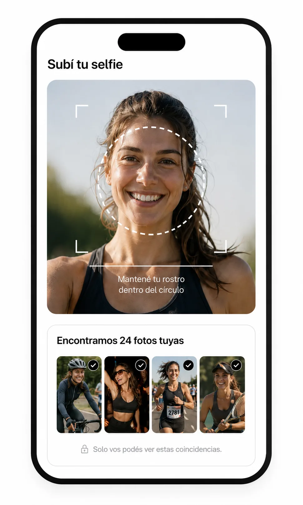 Buyer uploads a selfie to find matching photos on a phone
